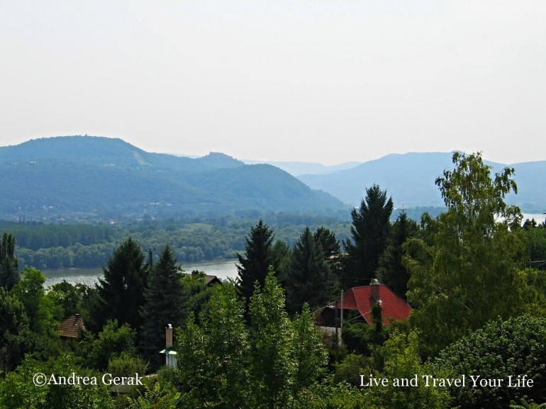 Danube Bend and Visegrád on a hot summer day, seen from Verőce